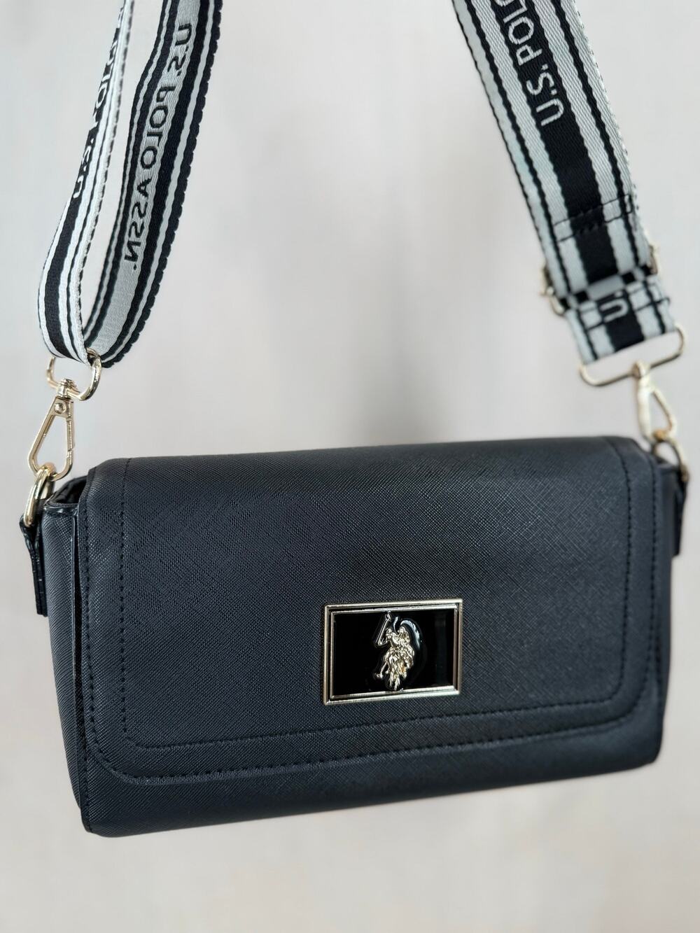 U.S. Polo Assn. Black Logo Strap Crossbody Bag